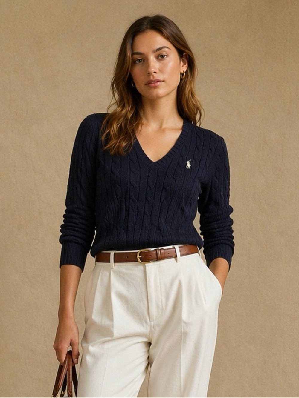 Ralph Lauren Sport Navy Cable Knit V-Neck Sweater | Size: M (Runs small)
